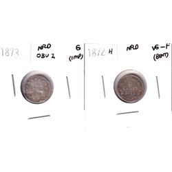 1872H NFLD 5-cent VG-Fine (Bent) & 1873 Obverse 2 NFLD 5-cent Good (impaired) 2pcs