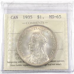 1935 Canada Silver Dollar ICCS Certified MS-65