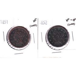 1851 USA 1-cent VF (Corrosion) & 1852 USA 1-cent VF-EF (Corrosion). 2pcs