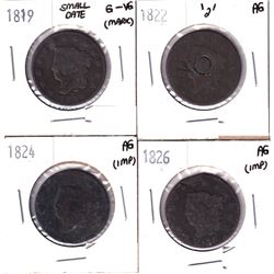 1819-1826 USA One Cent AG/G-VG Condition. Lot includes: 1819 Small Date G-VF (Marks), 1822 Counter S