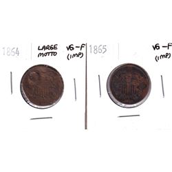 1864 USA Large Motto 2-cent VG-F (impaired) & 1865 USA 2-cent VG-Fine (Impaired) 2pcs