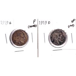1919-S 5-cent Fine (toned) & 1919D 5-cent VF (impaired). 2pcs