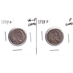 1919S USA 5-cent VG-Fine (Spot) & 1919 D USA 5-cent Fine (Corrosion). 2pcs