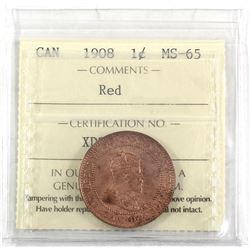 1908 Canada 1-cent ICCS Certified MS-65 Red