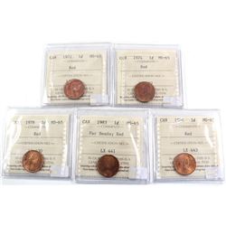 1972, 1974, 1978, 1983 Far Beads & 1984 Canada 1-cent ICCS Certified MS-65 Red. 5pcs