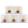 Image 1 : 1990, 1991, 1997, 1998 & 1999 Canada 1-cent ICCS Certified MS-65 Red. 5pcs