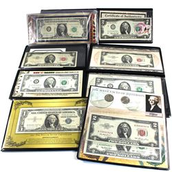 Collection of United States Banknotes: 1957 One Dollar Silver Certificate, 2x Red & Green Seal $2 Bi