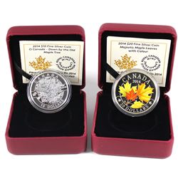 2014 O Canada Series $10 Down By the Old Maple Tree & 2014 $20 Majestic Maple Leaves with Colour (Ta