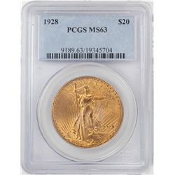 1928 $20 St Gaudens Double Eagle Gold Coin PCGS MS63