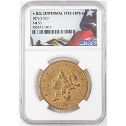 1876-S $20 Liberty Head Double Eagle Gold Coin NGC AU53