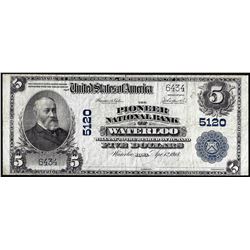 1902PB $5 Pioneer NB of Waterloo, Iowa CH# 5120 National Currency Note