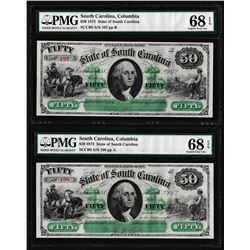 (2) Consecutive 1872 $50 South Carolina Obsolete Notes PMG Superb Gem Unc. 68EPQ