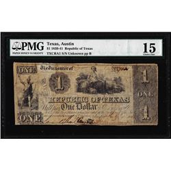 1841 $1 Republic of Texas Austin Obsolete Note TXCRA1 PMG Choice Fine 15