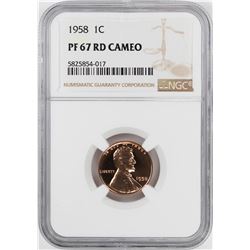 1958 Proof Lincoln Wheat Cent Coin NGC PF67RD Cameo