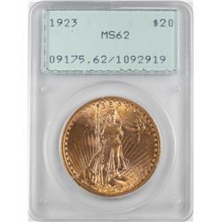 1923 $20 St. Gaudens Double Eagle Gold Coin PCGS MS62 Green Rattler Holder
