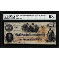 1862 $100 Confederate States of America Note T-41 PMG Choice Uncirculated 63EPQ