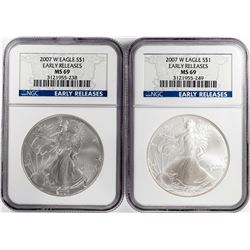 Lot of (2) 2007-W $1 American Silver Eagle Coins NGC MS69 Early Releases