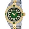 Image 1 : Rolex Ladies Two Tone 14K Green Vignette Diamond Lugs & Emerald Datejust Wristwatch