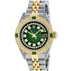Image 2 : Rolex Ladies Two Tone 14K Green Vignette Diamond Lugs & Emerald Datejust Wristwatch