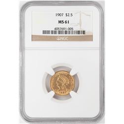 1907 $2 1/2 Liberty Head Quarter Eagle Gold Coin NGC MS61