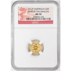 2012P $5 Australia Year of the Dragon Gold Coin NGC MS70