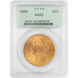 1899 $20 Liberty Head Double Eagle Gold Coin PCGS MS62 OGH