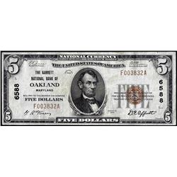1929 $5 Garrett NB of Oakland, Maryland CH# 6588 National Currency Note