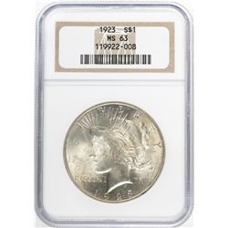 1923 $1 Peace Silver Dollar Coin NGC MS63
