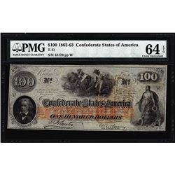 1862 $100 Confederate States of America Note T-41 PMG Choice Uncirculated 64EPQ