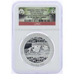 2014 China Silver Panda Smithsonian Institution Medal NGC PF70 Ultra Cameo w/Box & COA