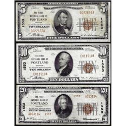Set of 1929 $5/$10/$20 NB Portland, OR CH# 1553 National Currency Notes