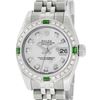 Image 1 : Rolex Ladies Stainless Steel Quickset MOP Diamond & Emerald Datejust With Rolex Box