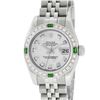 Image 2 : Rolex Ladies Stainless Steel Quickset MOP Diamond & Emerald Datejust With Rolex Box