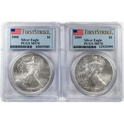 Lot of 2008-2009 $1 American Silver Eagle Coins PCGS MS70 First Strike