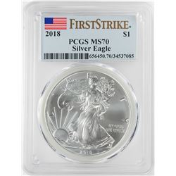 2018 $1 American Silver Eagle Coin PCGS MS70 First Strike