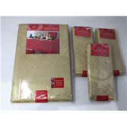 Damask Tablecloth (90in Round) and Cloth Napkins