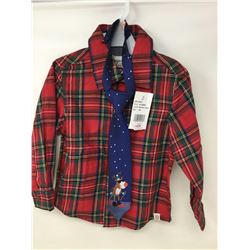 (12 Month) Plaid Button Up Shirt and Reindeer Tie