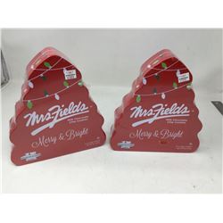 Mrs Fields Merry & Bright Chocolate Cookies tins lot of 2 x 8oz