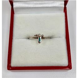 Ladies size 4 Turquoise Inlaid Petite Cowboy Motif, Sterling Silver Ring.