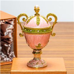 5.5” Pink Amphora Enameled Royal Inspired Russian Egg Figurine
