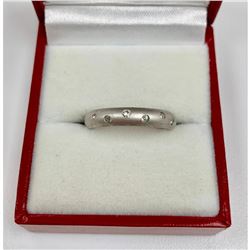 Ladies Size 5 Brush Finished, Round Cut Zircon Accented, 18kt White Gold-filled Ring