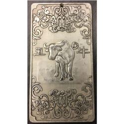 Tibetan Silver Bullion with A Bull Landscape Design