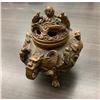 Image 2 : Asian 3 Footed Marked Dragon Incense Burner with Dual Dragon Lid