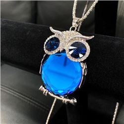 Semi-Precious Blue Stone Owl Pendant Cuban Chain