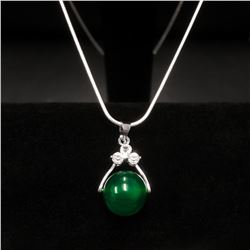Sterling Silver 925 Necklace With Green Jade Sphere Pendant