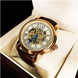 Mens L.A Banus Skeleton Dial Designed Stainless Steel Stitched Leather Luxury Band Watch