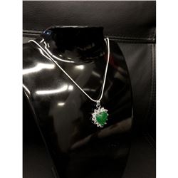 Mounted Green Jade Heart Shape Pendant On 925 Silver Plated Snake Link Necklace