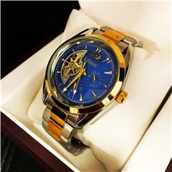 Mens L.A Banus Brilliant Blue DialGold Stainless Steel Stitched Leather Luxury Watch