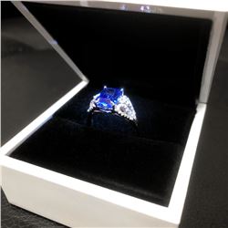 Exquisite Ladies Silver 925 Blue Tanzanite Ring With LED Ring Box