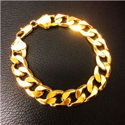 Mens Gold Tone Cuban Link Chain Bracelet